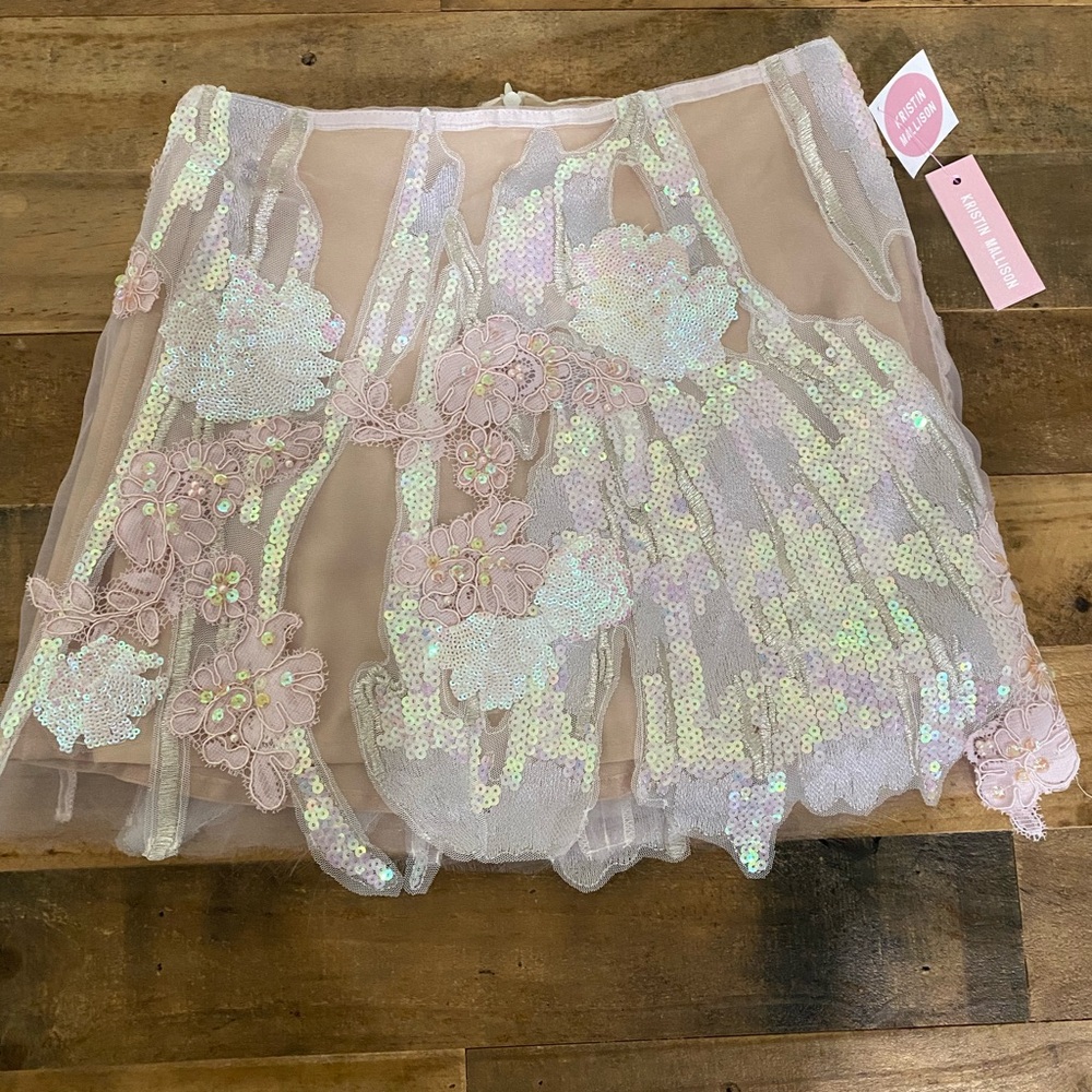 Kristin Mallison Sequin Lace Floral Embellished Skirt